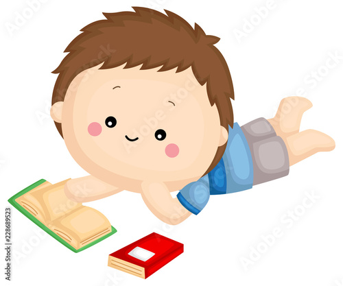 a kid reading a couple of books