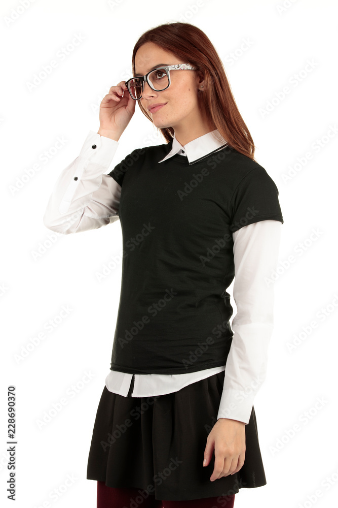 Blank t-shirt mock-up - Cute preppy, fashion geek girl ready for your design Blank t-shirt mock-up - Cute preppy, fashion geek girl ready for your design