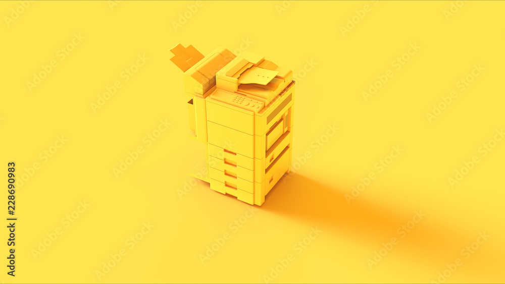 Yellow Office Printer 3d illustration 3d render - obrazy, fototapety, plakaty 