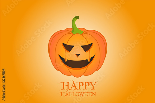 Illustrazione zucca spettrale su sfondo arancione, con testo Happy Halloween photo