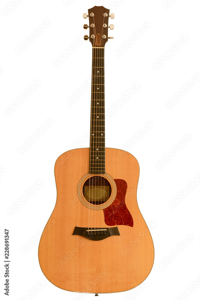 yellow guitar on white background