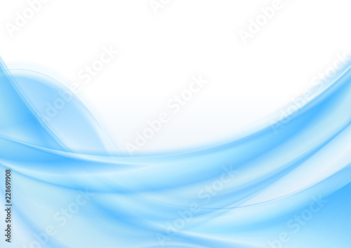 Abstract blue smooth shiny waves on white background