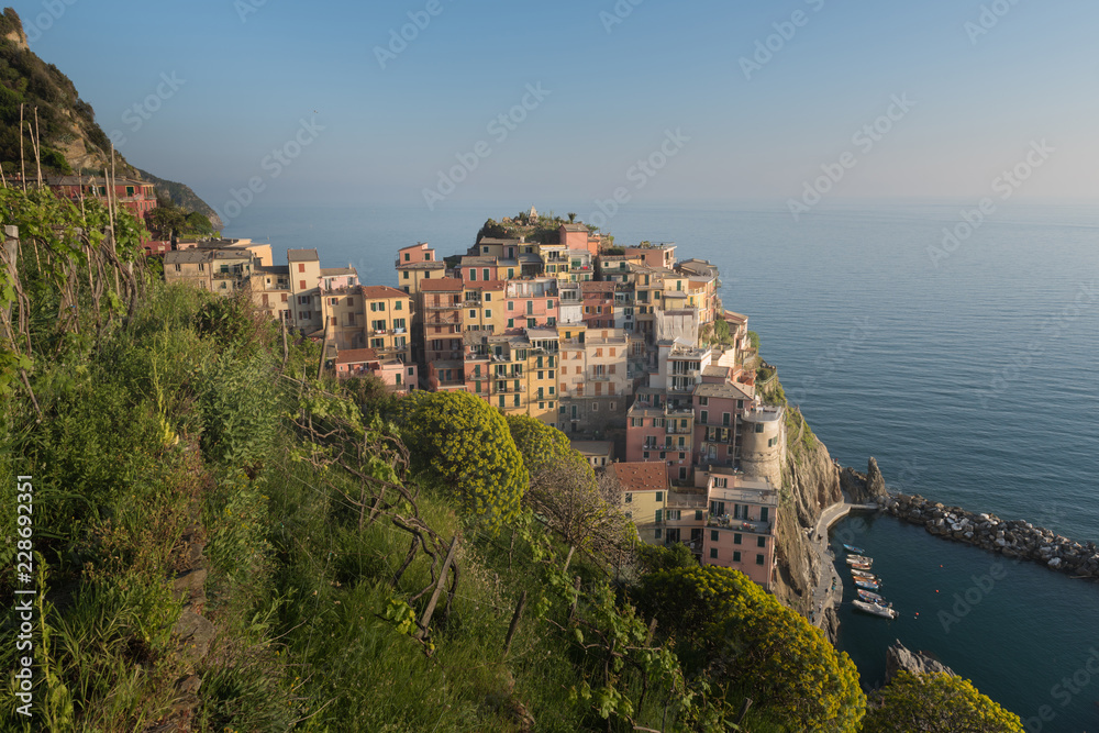 View of the beautiful seaside of Vernazza village in summer in the Cinque Terre area, Italy