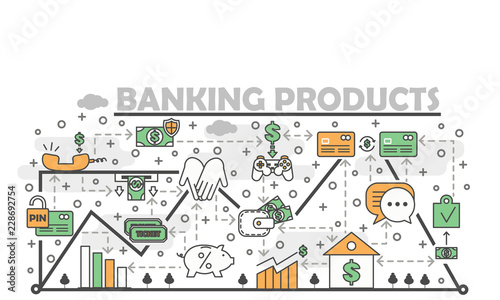 Vector thin line banking products poster banner template © skypicsstudio