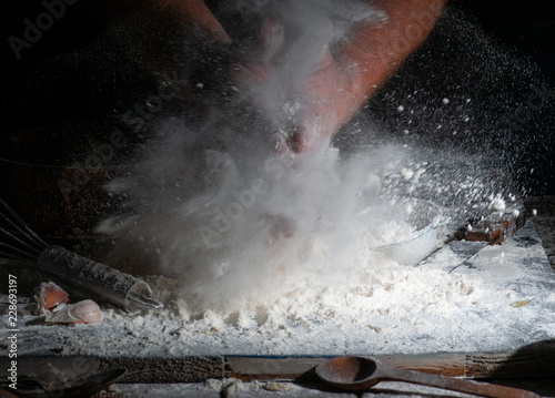 shooting hands with flour with different movements.