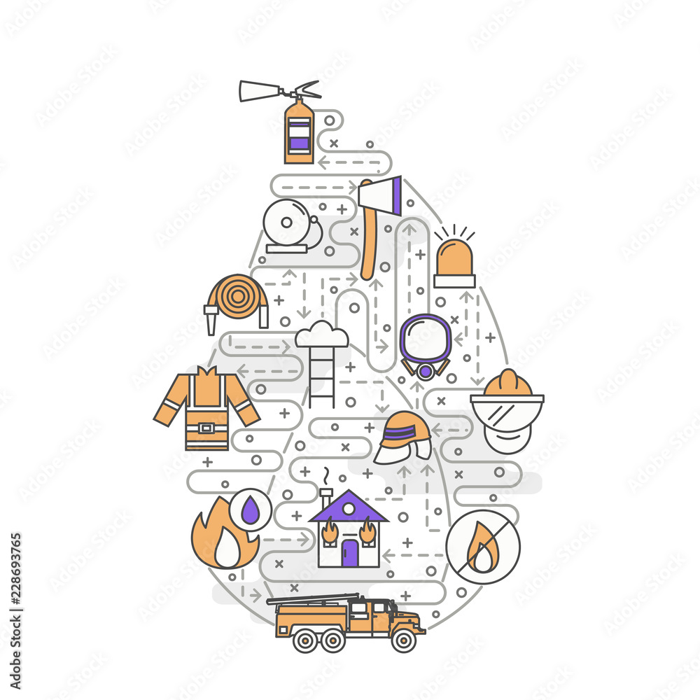 Vector thin line art firefighters poster banner template Vector thin line art firefighters poster banner template