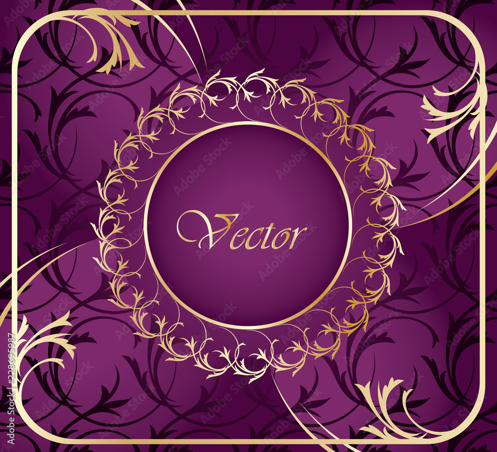Purple seamless background with gold ornament. Purple seamless background with gold ornament.