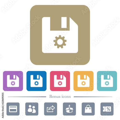 File settings flat icons on color rounded square backgrounds