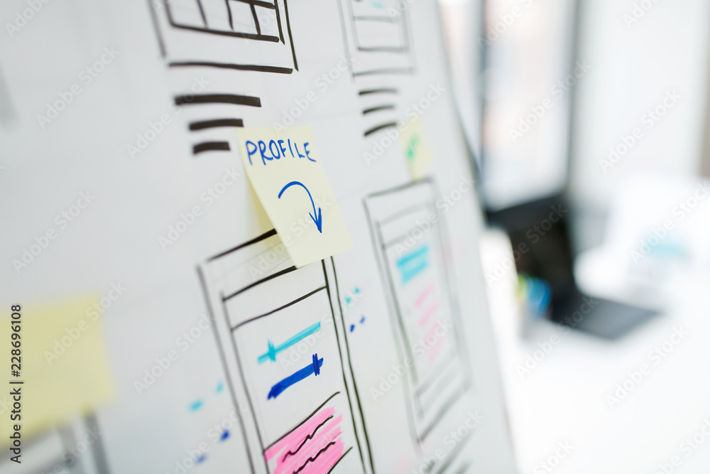 user interface design concept - close up of flip chart with ui design templates user interface design concept - close up of flip chart with ui design templates