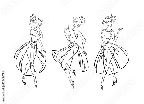Set of fashion freehand dresses collection sketches