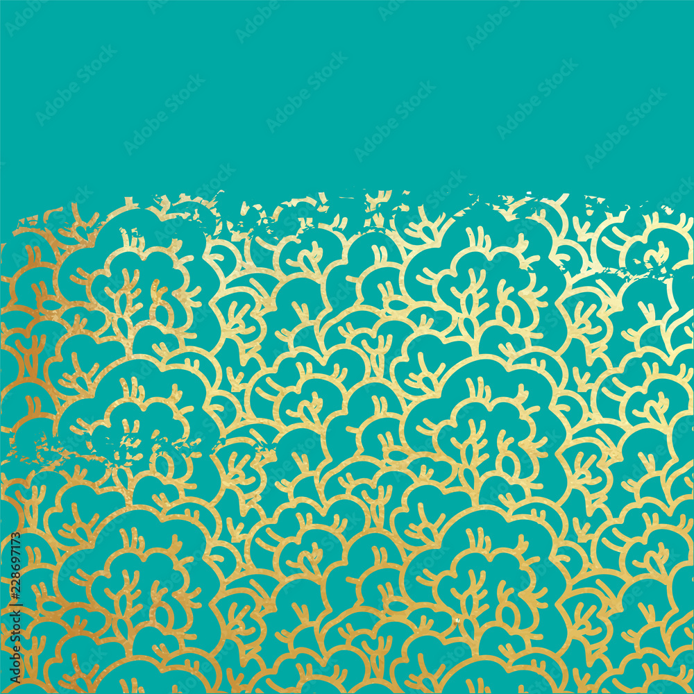 Fototapeta premium Blooming sakura golden foil on mint background
