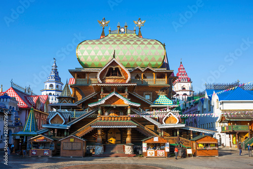 Moscow, Russia, the Palace of Russian meal in Izmailovo Kremlin. The Palace of Russian meal is an architectural fantasy on the theme of wooden palaces in Kolomenskoye and Izmailov.