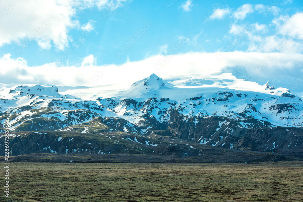 Beautiful views of the snow-capped mountains in Iceland.