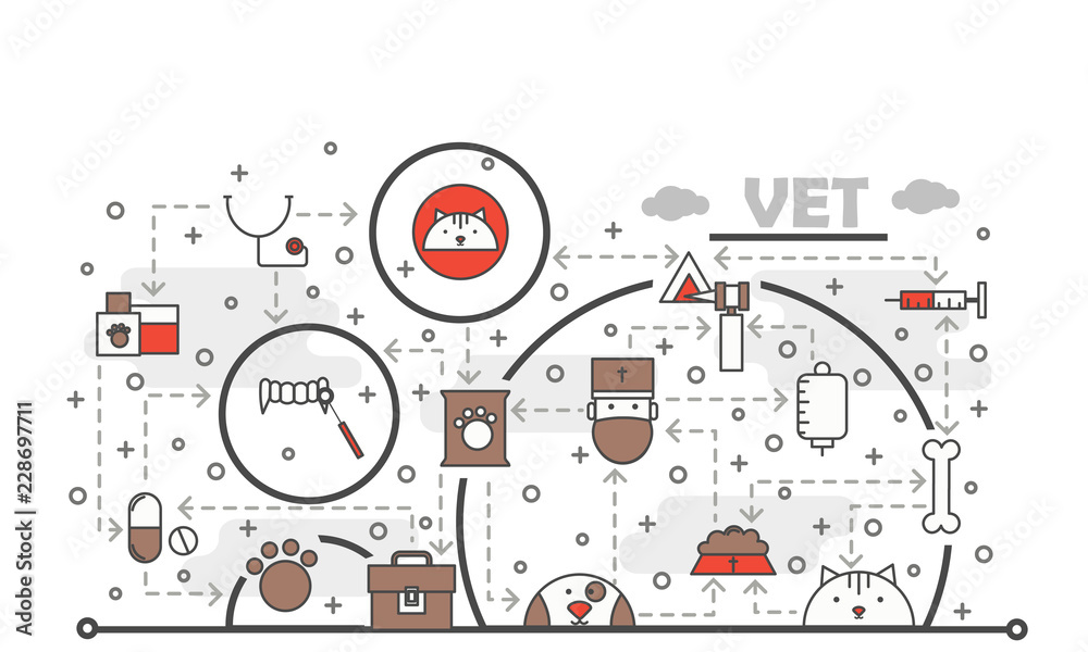 Vector thin line art vet poster banner template Vector thin line art vet poster banner template