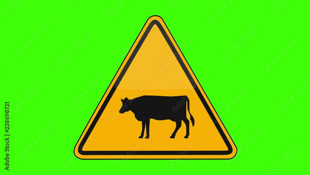 Symbol Cattle Crossing Yellow Sign Green Screen Symbol Cattle Crossing Yellow Sign Green Screen