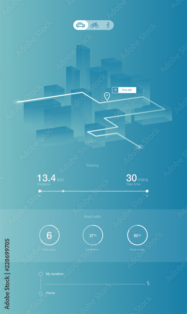 Creative ui ux design of navigate app infographic. Vector illustration.