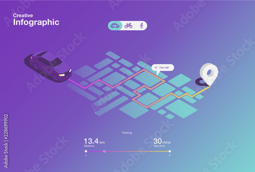 Creative ui ux design of navigate app infographic. Vector illustration.
