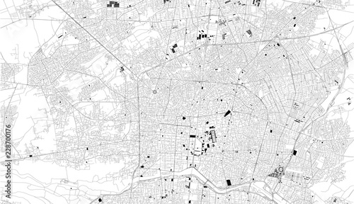 Mappa satellitare di Isfahan, Iran, strade della città. Stradario e mappa del centro città. Esfahan