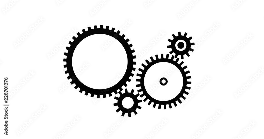 Settings icon. Seamless loop cogwheel slow motion. 3d animation. Black elements isolated on white background. Settings icon. Seamless loop cogwheel slow motion. 3d animation. Black elements isolated on white background.