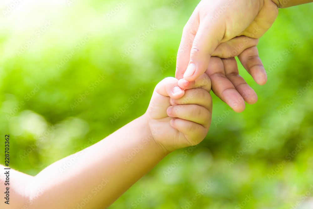 Mother is holding hands with boy boy in the wild Mother is holding hands with boy boy in the wild