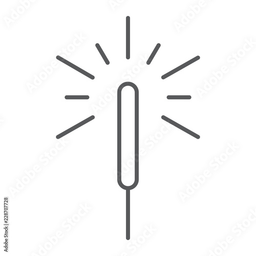 Sparkler thin line icon, flame and firecracker, bengal sign, vector graphics, a linear pattern on a white background.