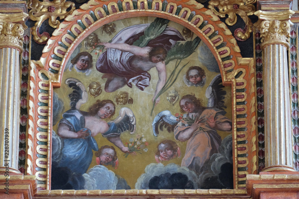 Obraz premium Angels, altarpiece in the chapel of St. Wolfgang in Vukovoj, Croatia 