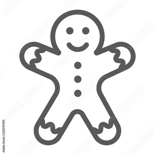 Gingerbread man line icon, christmas and sweet, cookie sign, vector graphics, a linear pattern on a white background.