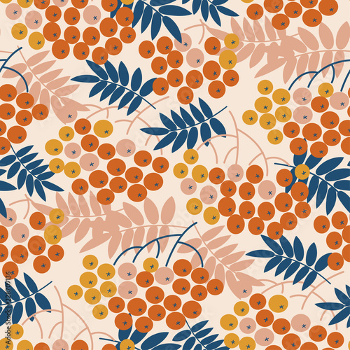 Autumn decorative rowanberry seamless pattern
