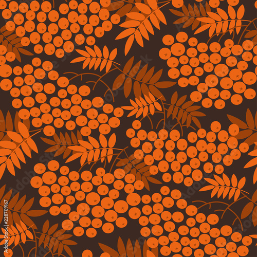 Autumn cool orange rowanberry seamless pattern
