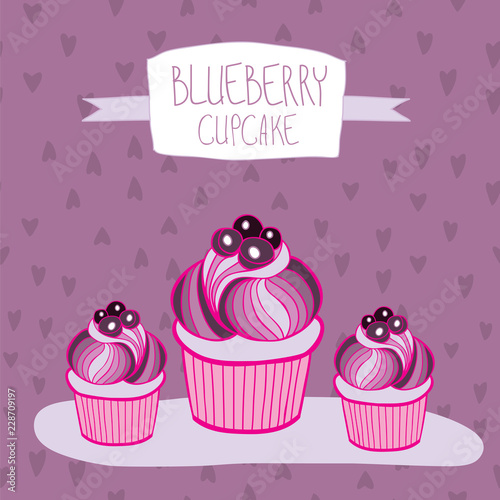 Lovely beautiful yummy blueberry cupcake vector illustration.