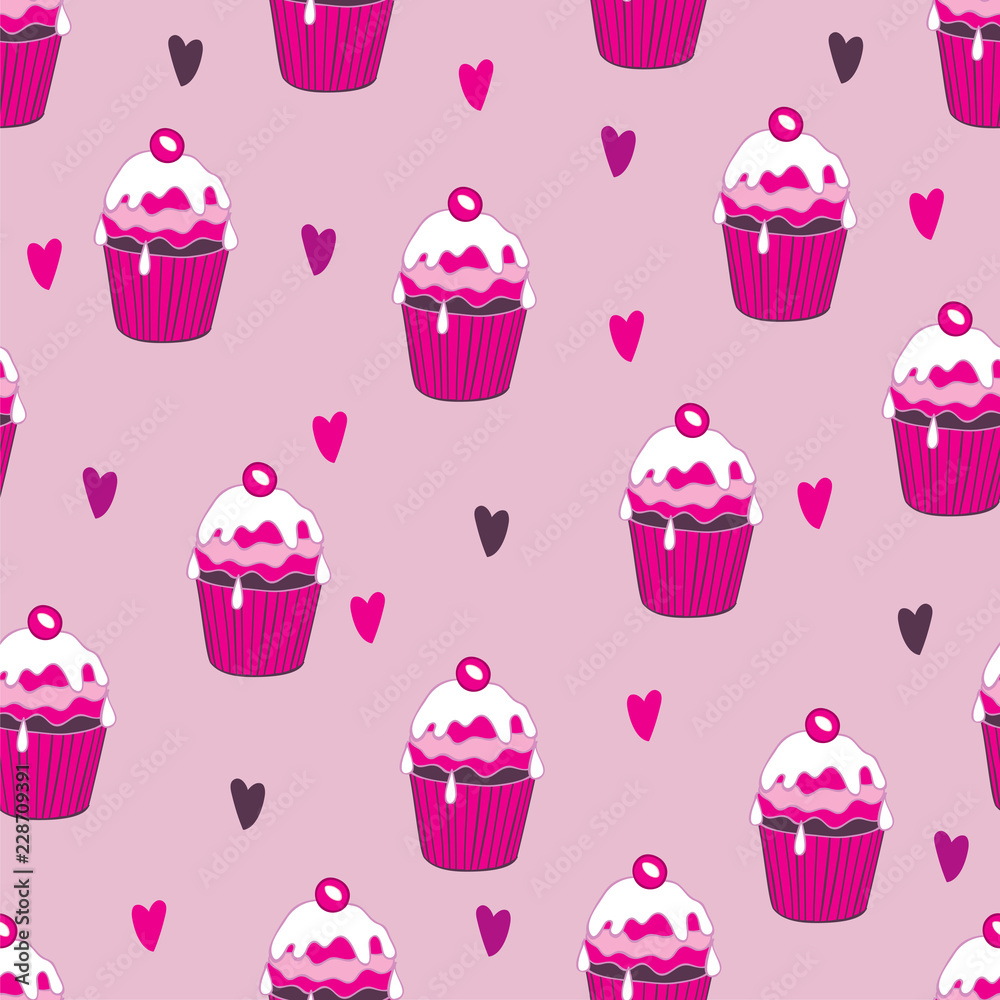 Beautiful yummy cupcake seamless background pattern. Vector illustration Beautiful yummy cupcake seamless background pattern. Vector illustration