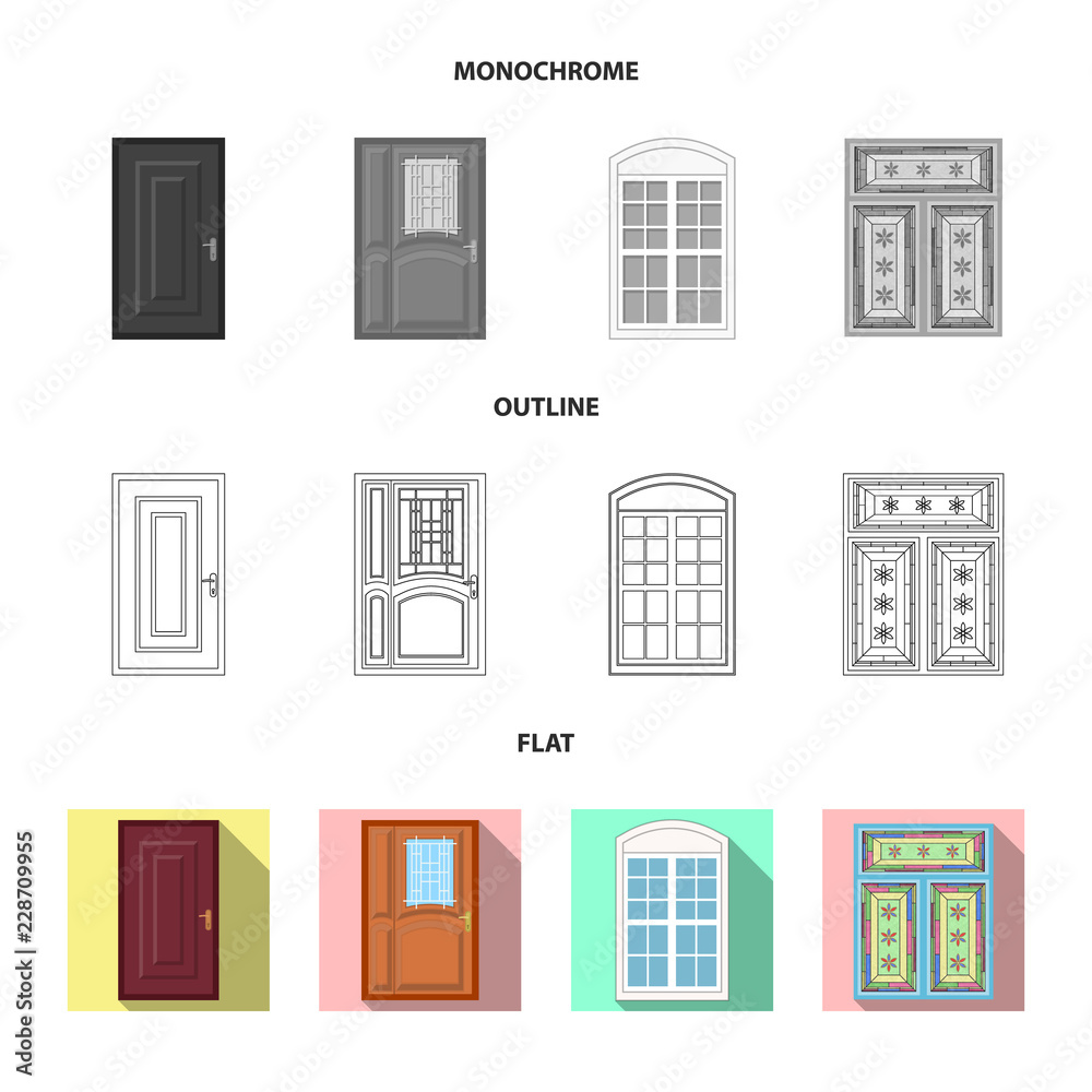 Isolated object of door and front symbol. Collection of door and wooden vector icon for stock. Isolated object of door and front symbol. Collection of door and wooden vector icon for stock.