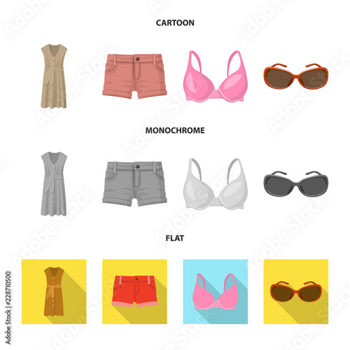 Vector illustration of woman and clothing sign. Collection of woman and wear vector icon for stock.