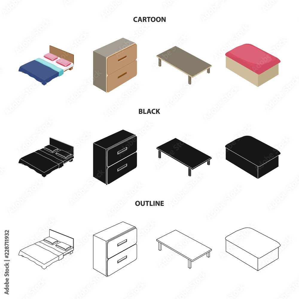 Vector illustration of bedroom and room icon. Collection of bedroom and furniture stock symbol for web.