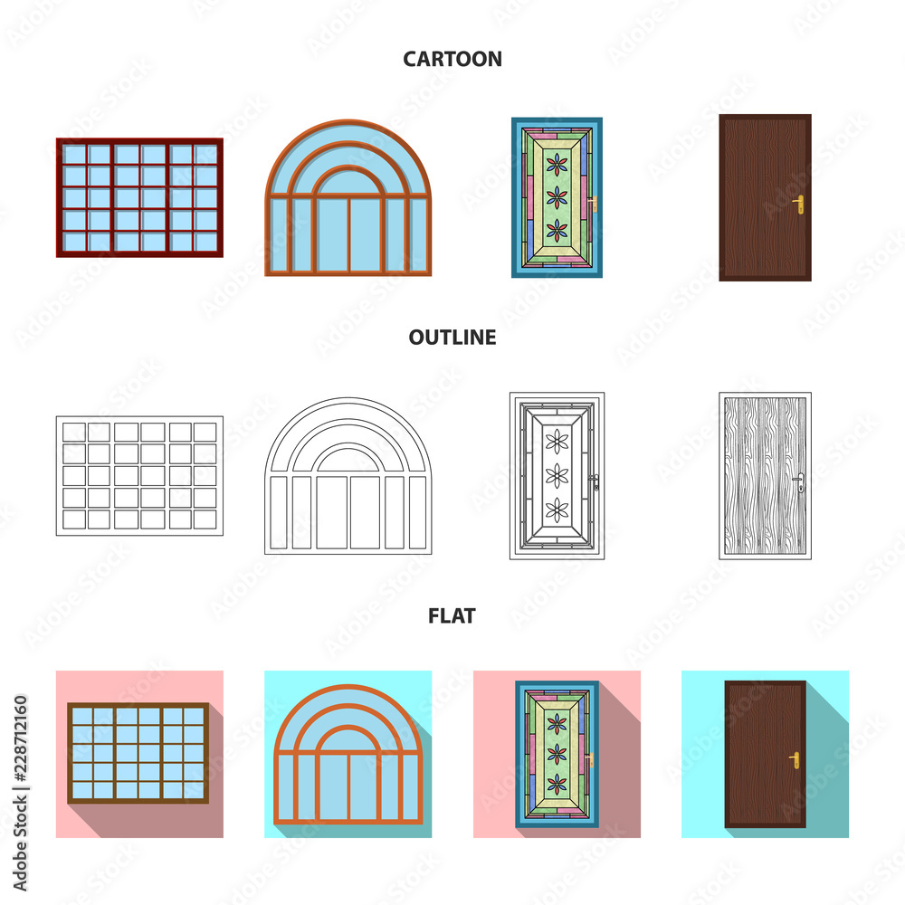 Isolated object of door and front icon. Collection of door and wooden vector icon for stock.
