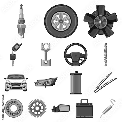 Vector illustration of auto and part symbol. Collection of auto and car stock vector illustration.