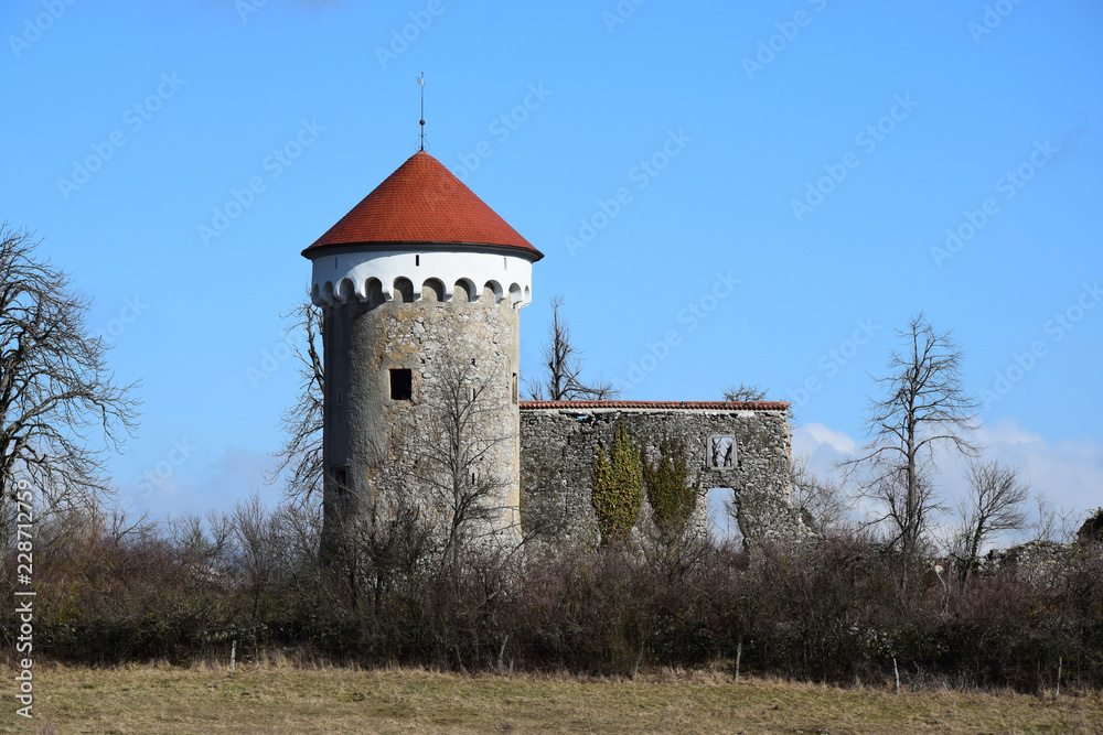 Kalec Castle (Grad Kalec; Kalc, Kauc) is a partially ruined castle in Slovenia. The castle, of which only a single tower and some sections of wall survive intact, stands on slope near the Pivka River.