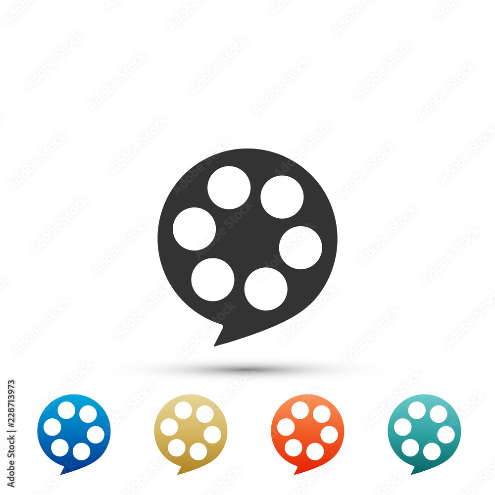 Film reel icon isolated on white background. Set elements in colored icons. Flat design. Vector Illustration