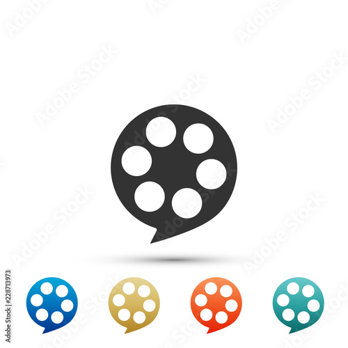 Film reel icon isolated on white background. Set elements in colored icons. Flat design. Vector Illustration