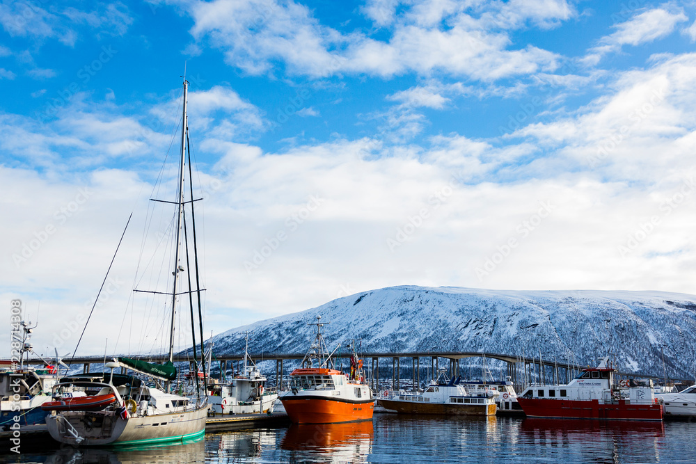 Tromso Port, Norway. View of Tromso port in bright daylight.