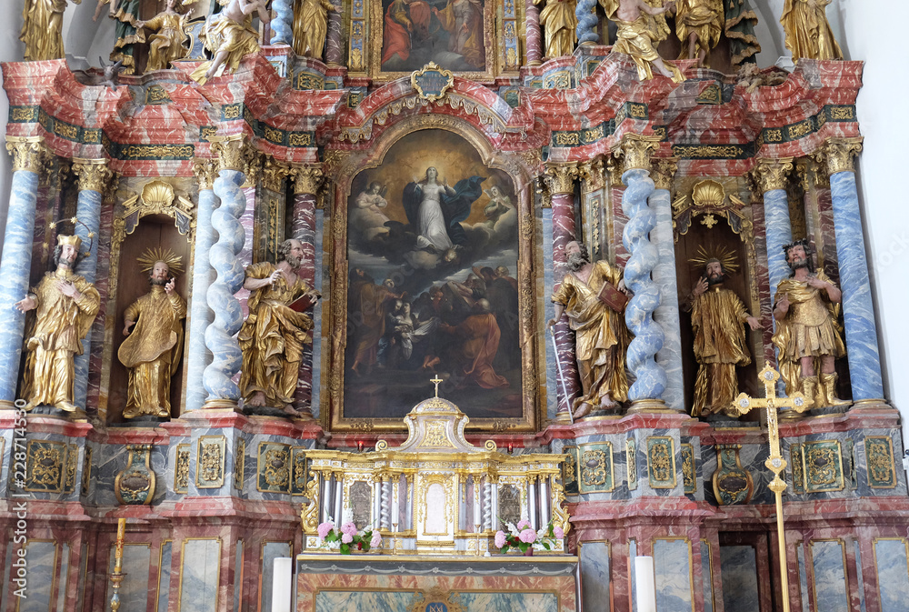 Assumption of the Virgin Mary, altar in cathedral of Assumption in Varazdin, Croatia 