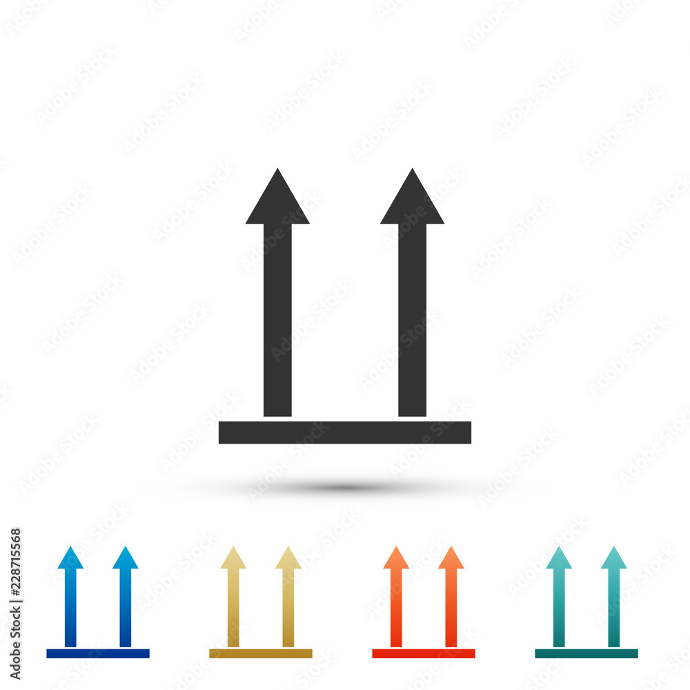 This side up icon isolated on white background. Two arrows indicating top side of packaging. Cargo handled so these arrows always point up. Elements in colored icons. Flat design. Vector Illustration This side up icon isolated on white background. Two arrows indicating top side of packaging. Cargo handled so these arrows always point up. Elements in colored icons. Flat design. Vector Illustration