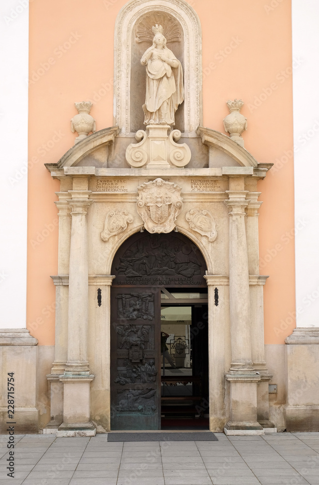Entrance portal of cathedral of Assumption in Varazdin, Croatia