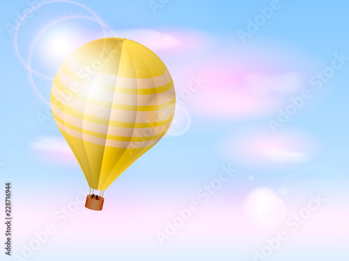 Yellow air ballon in the morning. Vector illustration