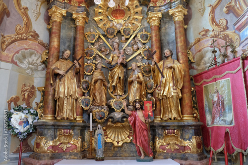 The altar of Holy Rosary in the Baroque Church of Our Lady of the Snow in Belec, Croatia
