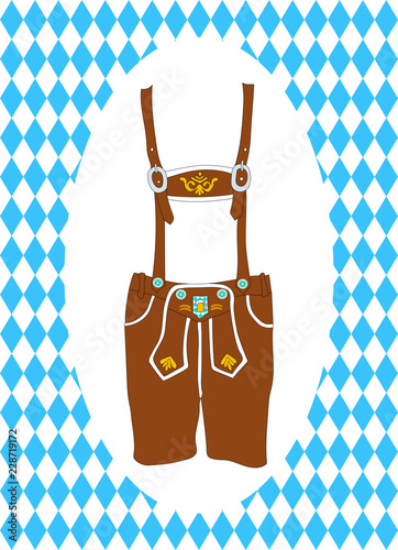 Hand drawn vector illustration of oktoberfest lederhosen with blue diamond symbols
