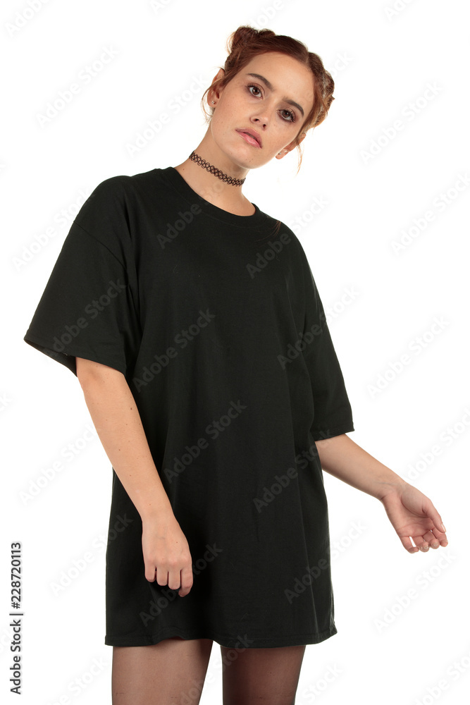 Blank t-shirt mock-up - Cool streetwear fashion girl ready for your design Blank t-shirt mock-up - Cool streetwear fashion girl ready for your design