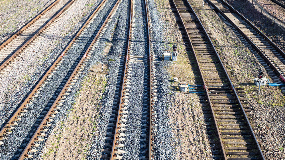panoramic view of many railway tracks panoramic view of many railway tracks