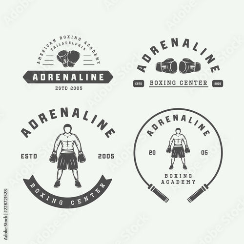 Set of vintage boxing and martial arts logo badges and labels in