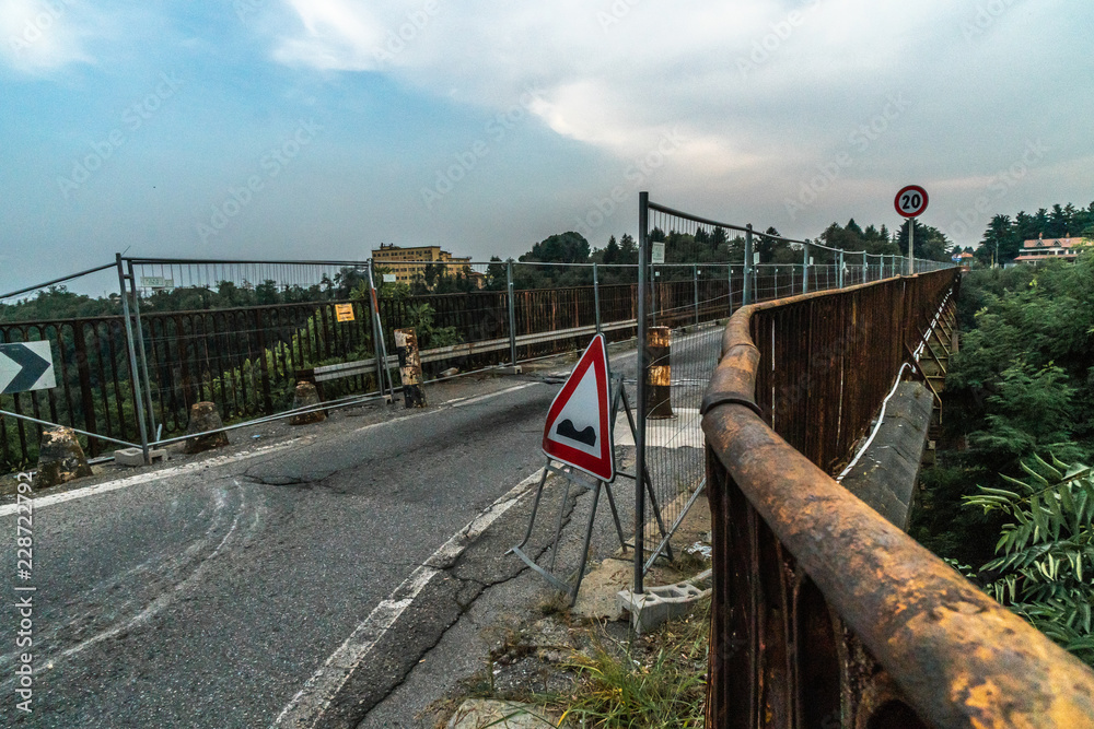 old bridge san michele closed for work in paderno adda bergamo italy